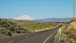 Mt Adams on the Yakima Indian Reservation old pump house road lower Yakima Valley Washington State. Mt Adams on the Yakima Indian Reservation old pump house road lower Yakima Valley Washington State.