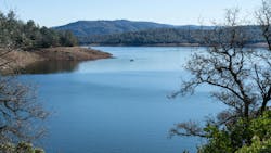 Fishing boat on Lake Oroville, California Fishing boat on Lake Oroville, California