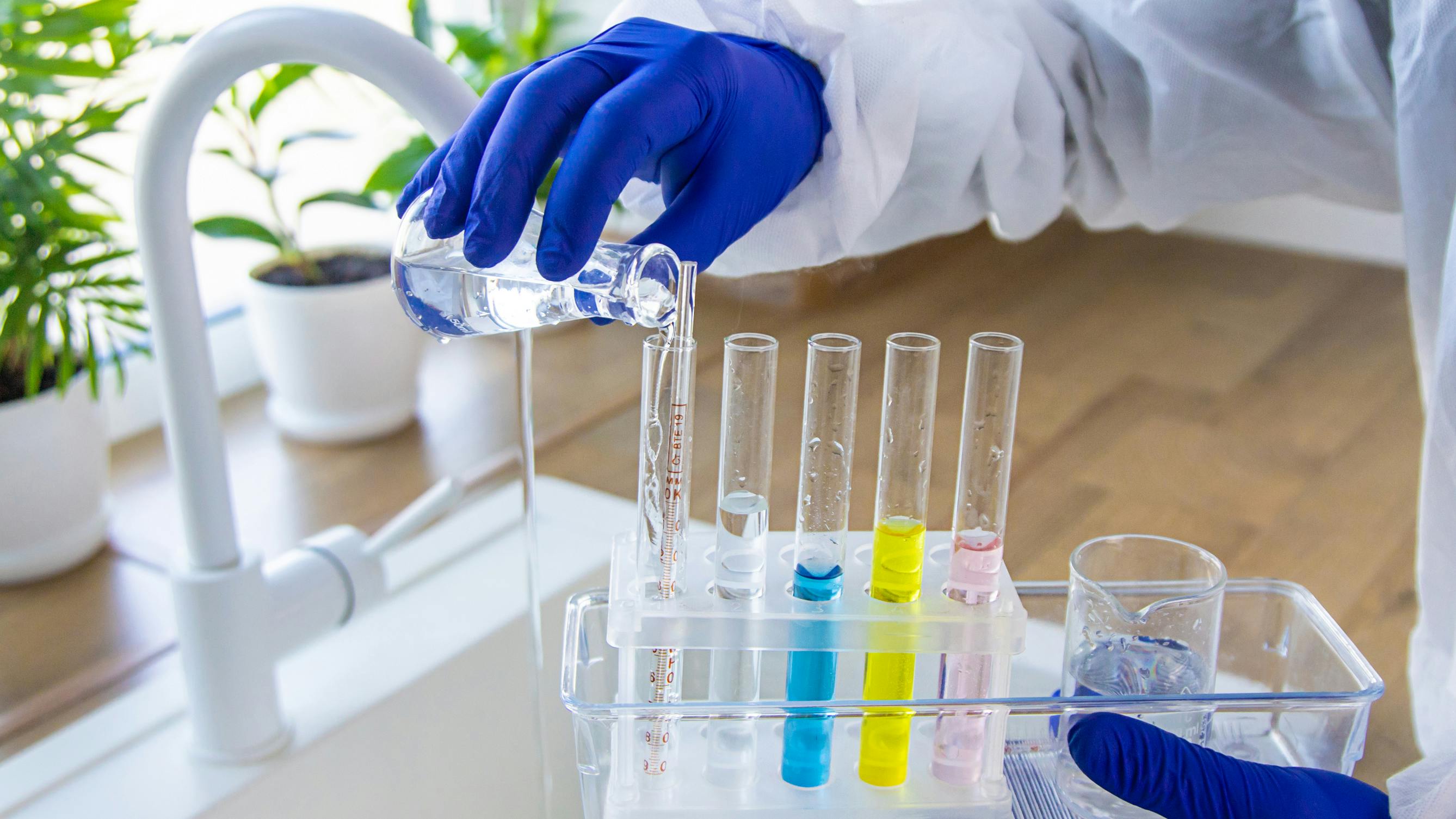 Tap water samples for analysis.