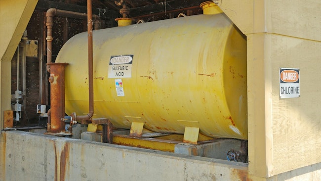 A large tank of sulfuric acid at water treatment plant using 1 ton chlorine.