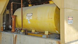 A large tank of sulfuric acid at water treatment plant using 1 ton chlorine. A large tank of sulfuric acid at water treatment plant using 1 ton chlorine.
