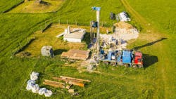Aerial view of water well drilling. Aerial view of water well drilling.