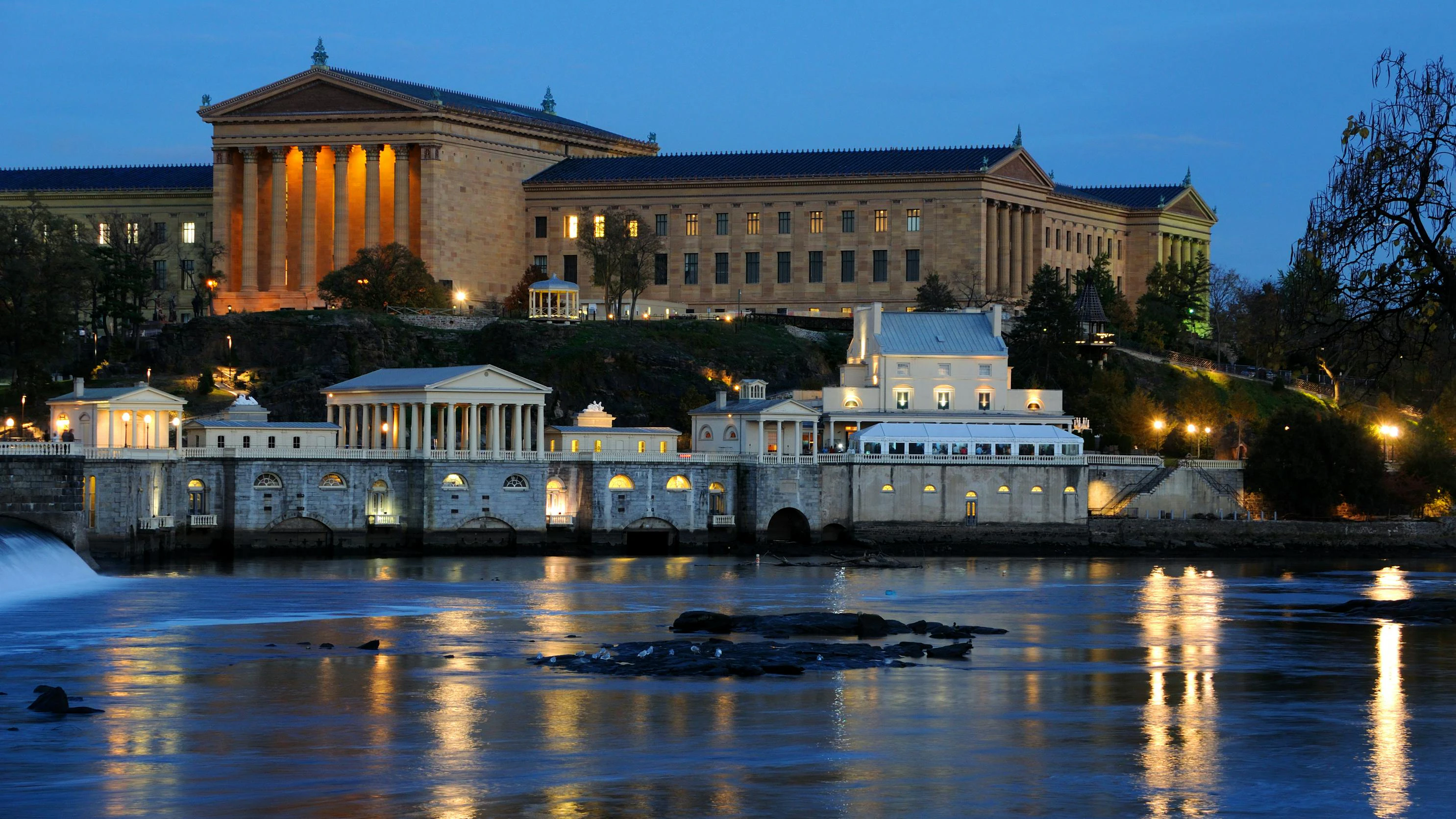 Philadelphia Art Museum and Fairmount Water Works at Dusk, Pennsylvania
