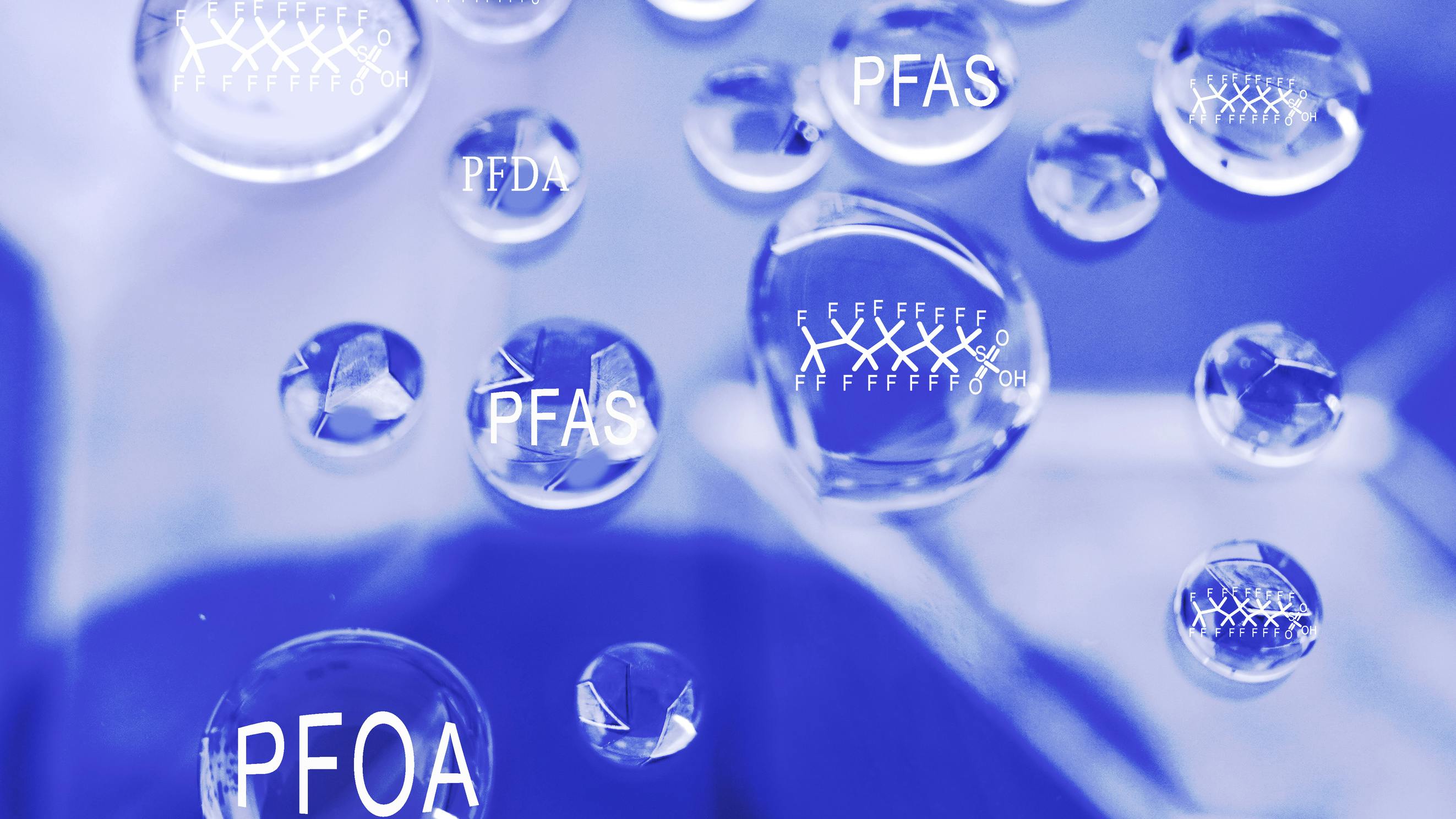 Water drops with PFAS related text