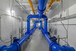 Figure 8: The rehab also included upgrades to the pipe gallery, where crews used high-pressure washing and electric bristle blasters to remove corrosion while protecting sensitive equipment. Figure 8: The rehab also included upgrades to the pipe gallery, where crews used high-pressure washing and electric bristle blasters to remove corrosion while protecting sensitive equipment.