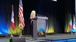 Kathryn Sorenson, director of research at the Kyl Center for Water Policy at Arizona State University, delivers the keynote speech at ACE25 in Denver, Colorado. Kathryn Sorenson, director of research at the Kyl Center for Water Policy at Arizona State University, delivers the keynote speech at ACE25 in Denver, Colorado.