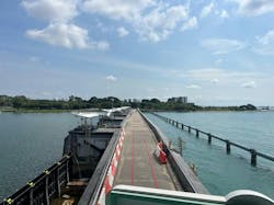 Singapore’s Marina Barrage, with the right-side being seawater and the left a freshwater reservoir. Singapore’s Marina Barrage, with the right-side being seawater and the left a freshwater reservoir.