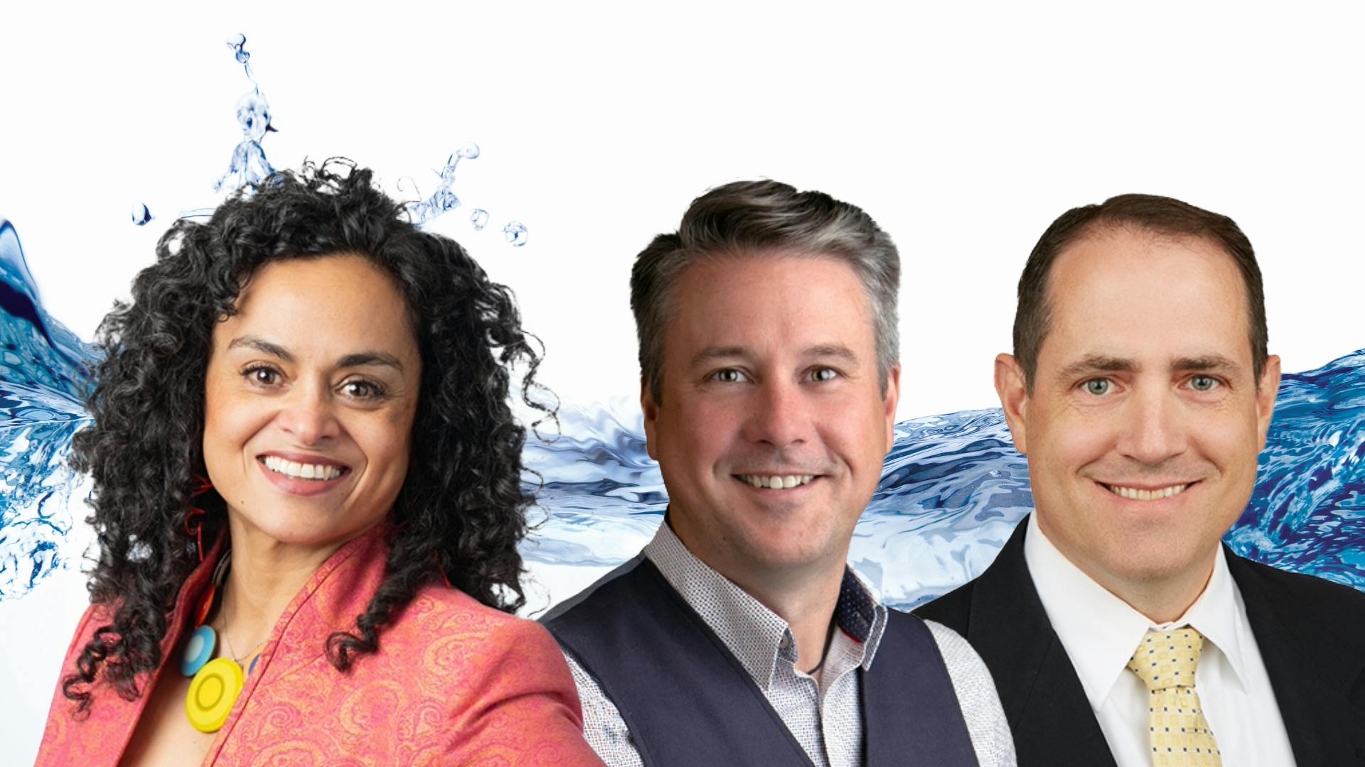 Carollo Engineers announced the hiring of Chitra Foster (left) as design-build technical practice director and the elevation of Nathan Zaugg (right) to private sector group director and Shawn Corrigan (middle) to resilience and sustainability technical practice director. Photo credit: Carollo Engineers