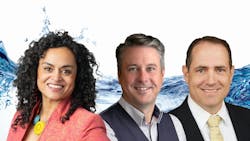 Carollo Engineers announced the hiring of Chitra Foster (left) as design-build technical practice director and the elevation of Nathan Zaugg (right) to private sector group director and Shawn Corrigan (middle) to resilience and sustainability technical practice director. Photo credit: Carollo Engineers Carollo Engineers announced the hiring of Chitra Foster (left) as design-build technical practice director and the elevation of Nathan Zaugg (right) to private sector group director and Shawn Corrigan (middle) to resilience and sustainability technical practice director. Photo credit: Carollo Engineers