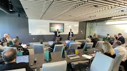 Hany Fouda (left), SVP process automation for Schneider Electric, and Ali Haj Fraj (right), SVP, digital factory, industrial automation for Schneider Electric, give a presentation to industry professionals about open, software-defined automation. Hany Fouda (left), SVP process automation for Schneider Electric, and Ali Haj Fraj (right), SVP, digital factory, industrial automation for Schneider Electric, give a presentation to industry professionals about open, software-defined automation.