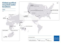 Map from Water360 and the Water Services Association of Australia demonstrates the current status of water recycling projects globally. Photo credit: Water360 Map from Water360 and the Water Services Association of Australia demonstrates the current status of water recycling projects globally. Photo credit: Water360