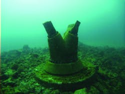 Figure 4: Adelaide Desalination Plant (Australia): Multi-nozzle brine diffuser head – one of six units ensuring rapid brine dilution at the outfall (source: Blesing, J., et al.) Figure 4: Adelaide Desalination Plant (Australia): Multi-nozzle brine diffuser head – one of six units ensuring rapid brine dilution at the outfall (source: Blesing, J., et al.)