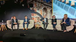 Left to right: Panelists Nuno Medeiros, Ben Townsend, Rod Naylor, and Cloe Meyer listen to moderator Cecilia Correia's first question during a discussion on water and wastewater at the 2025 Bentley Year In Infrastructure Awards in Amsterdam Oct. 15, 2025.