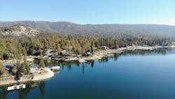 Bass lake in California aerial view of the lake and Sierra National Forest Bass lake in California aerial view of the lake and Sierra National Forest
