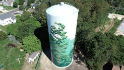 Figure 8a: Additional water tanks Little Egg Harbor MUA restored recently using coatings from Sherwin-Williams Protective & Marine feature unique designs, including (top to bottom): the nature-inspired Holly Lake Harbor standpipe; the beachy Mystic Islands standpipe; and the Pinelands Regional School District’s Wildcat Pride tower (Photo credit: Courtesy of Paul Britt, New Jersey Water Association). Figure 8a: Additional water tanks Little Egg Harbor MUA restored recently using coatings from Sherwin-Williams Protective & Marine feature unique designs, including (top to bottom): the nature-inspired Holly Lake Harbor standpipe; the beachy Mystic Islands standpipe; and the Pinelands Regional School District’s Wildcat Pride tower (Photo credit: Courtesy of Paul Britt, New Jersey Water Association).