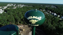 Figure 8c: Additional water tanks Little Egg Harbor MUA restored recently using coatings from Sherwin-Williams Protective & Marine feature unique designs, including (top to bottom): the nature-inspired Holly Lake Harbor standpipe; the beachy Mystic Islands standpipe; and the Pinelands Regional School District’s Wildcat Pride tower (Photo credit: Courtesy of Paul Britt, New Jersey Water Association). Figure 8c: Additional water tanks Little Egg Harbor MUA restored recently using coatings from Sherwin-Williams Protective & Marine feature unique designs, including (top to bottom): the nature-inspired Holly Lake Harbor standpipe; the beachy Mystic Islands standpipe; and the Pinelands Regional School District’s Wildcat Pride tower (Photo credit: Courtesy of Paul Britt, New Jersey Water Association).