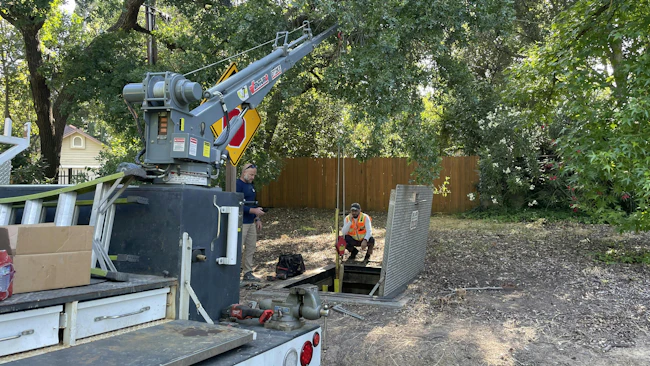 Collin Bryant working on the rebuild with David Biagi, production superintendent with Carmichael (Photo credit: Bryce Watkins).