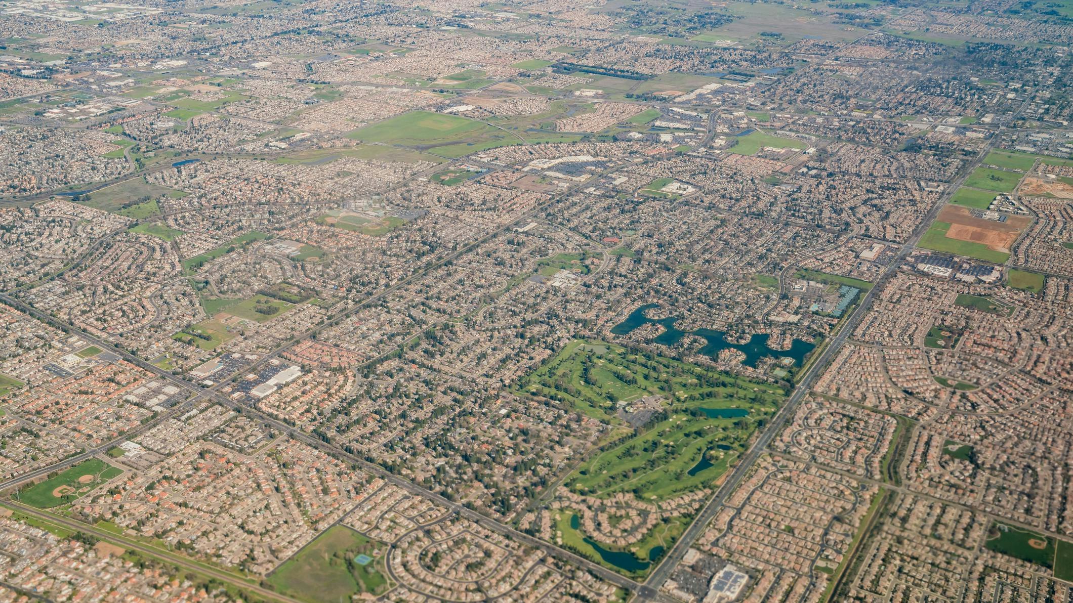 Aerial view of the Elk Grove area, Sacramento County, California