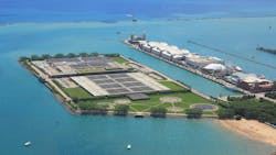 Chicago water treatment facility in Streeterville and Navy Pier on Lake Michigan Chicago water treatment facility in Streeterville and Navy Pier on Lake Michigan