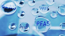 Water drops with PFAS text Water drops with PFAS text