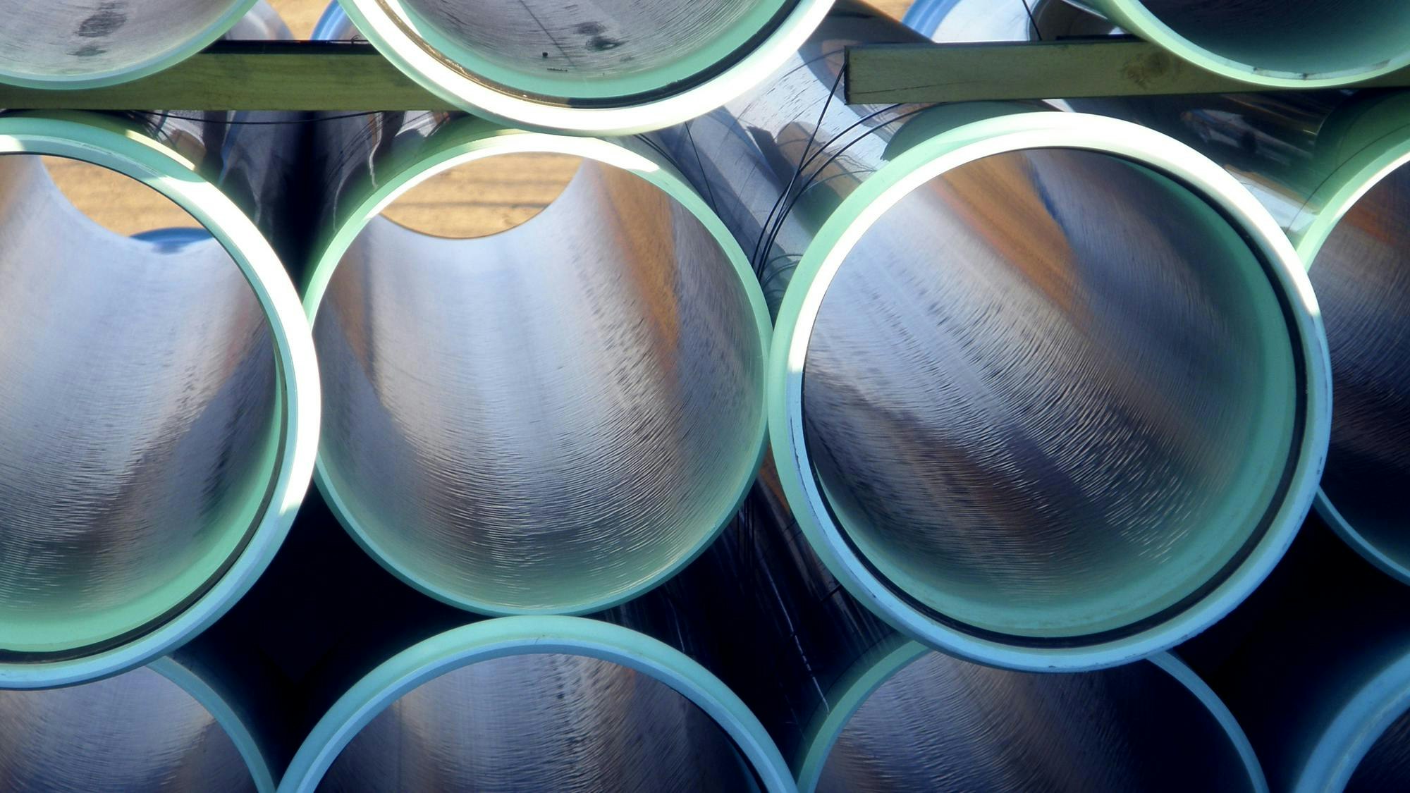 Water or sewer pipes stacked in storage area
