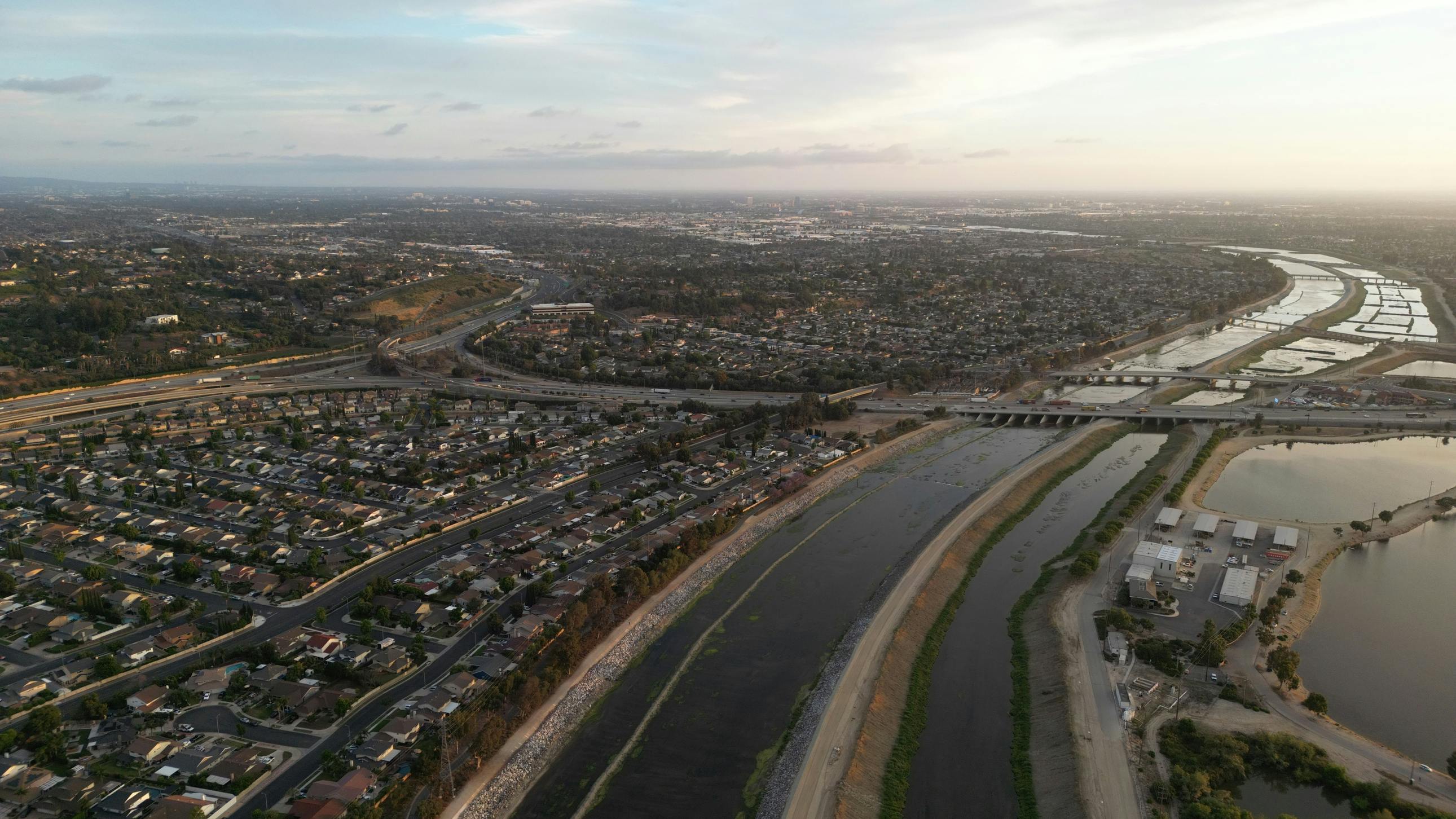 An aerial view of Anaheim Hills, California, with the Santa Ana River visible nearby