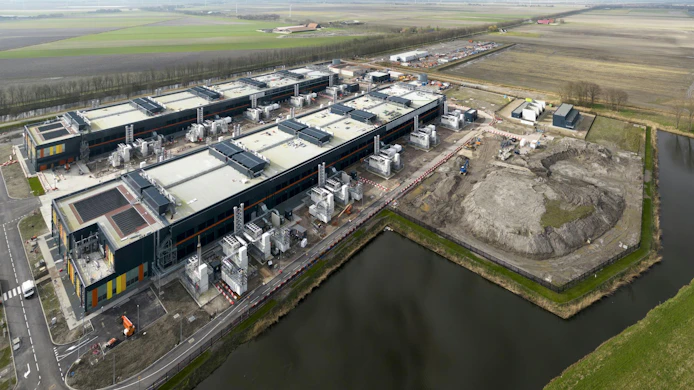 Aerial view of a large datacenter in Noord Holland, The Netherlands
