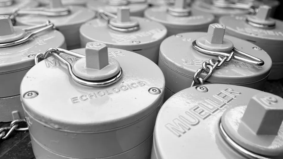 Echologics node for attaching to hydrants to listen for leaks (Photo and caption credit: Mueller Water Products).