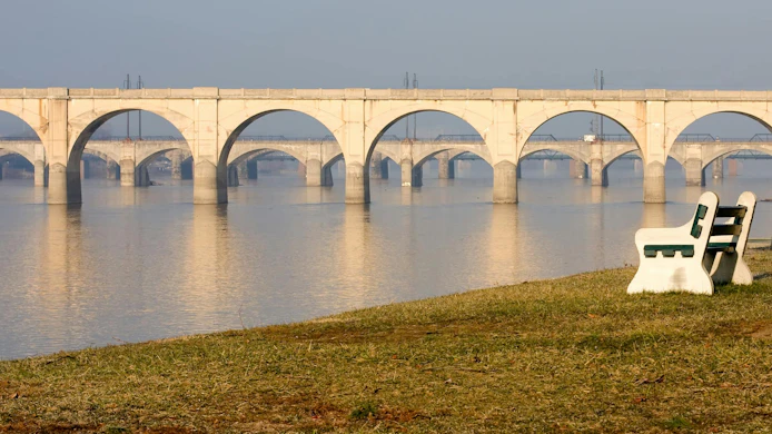 Susquehanna river and historic bridges in Harrisburg, Pennsylvania